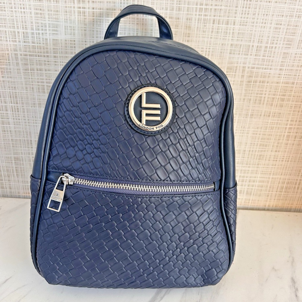 London Fog Navy Woven Backpack 100th Anniversary New $108 MSRP Bowery Medium Sz